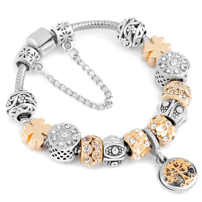 Luckacco TOGORY 2024 Authentic Gold Color Bees Dangles Charm Bracelet White Crystal Beads Fine Bracelet For Women Kids Birthday Gifts