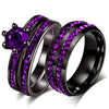 Luckacco Fashion Couple Rings Charm Purple Rhinestones CZ Women Rings Set Trendy Men Stainless Steel Zirconia Ring Wedding Band Jewelry