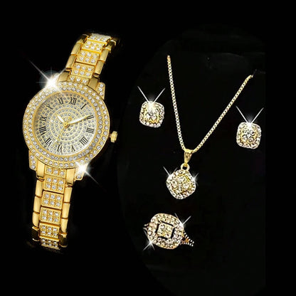 Luckacco Luxury Women Gold Watch Fashion Ladies Quartz Diamond Wristwatch Elegant Female Bracelet Watches Set Reloj Mujer