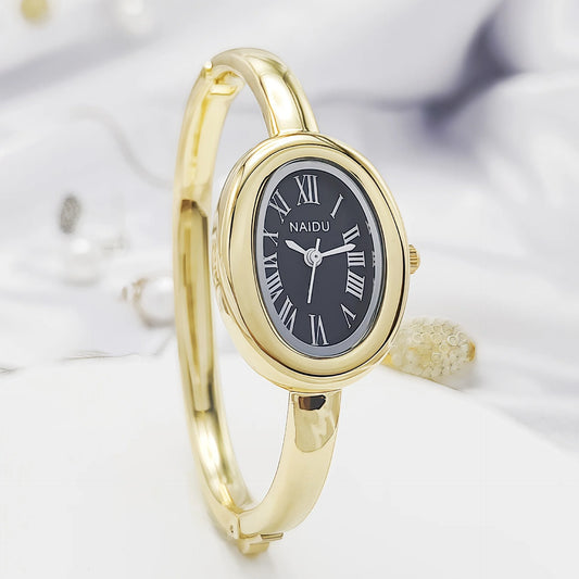 Luckacco Simple Oval Women Quartz Watch Luxury Roman Numerals Reloj Vintage Clock Ladies Stainless Steel Orologio Gold Sliver Wristwatch