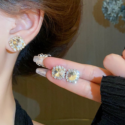 Luckacco Luxury Green Rhinestone Necklace Stud Earrings For Women Crystal Choker Necklaces Ladies Fashion Weddings Banquet Jewelry Set