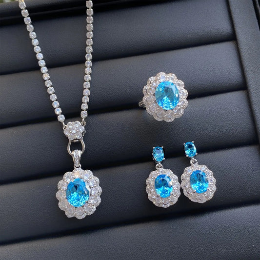 Luckacco Valuable Lab Jade Diamond Jewelry set 925 Sterling Silver Engagement Wedding Rings Earrings Necklace For Women Bridal Party Gift