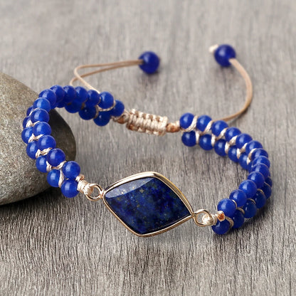 Luckacco Handmade Natural Chalcedony Stone Wrap Bracelet & Bangle Charm Lazurite Pendant Braided Beaded Bracelets Women Men Yoga Jewelry
