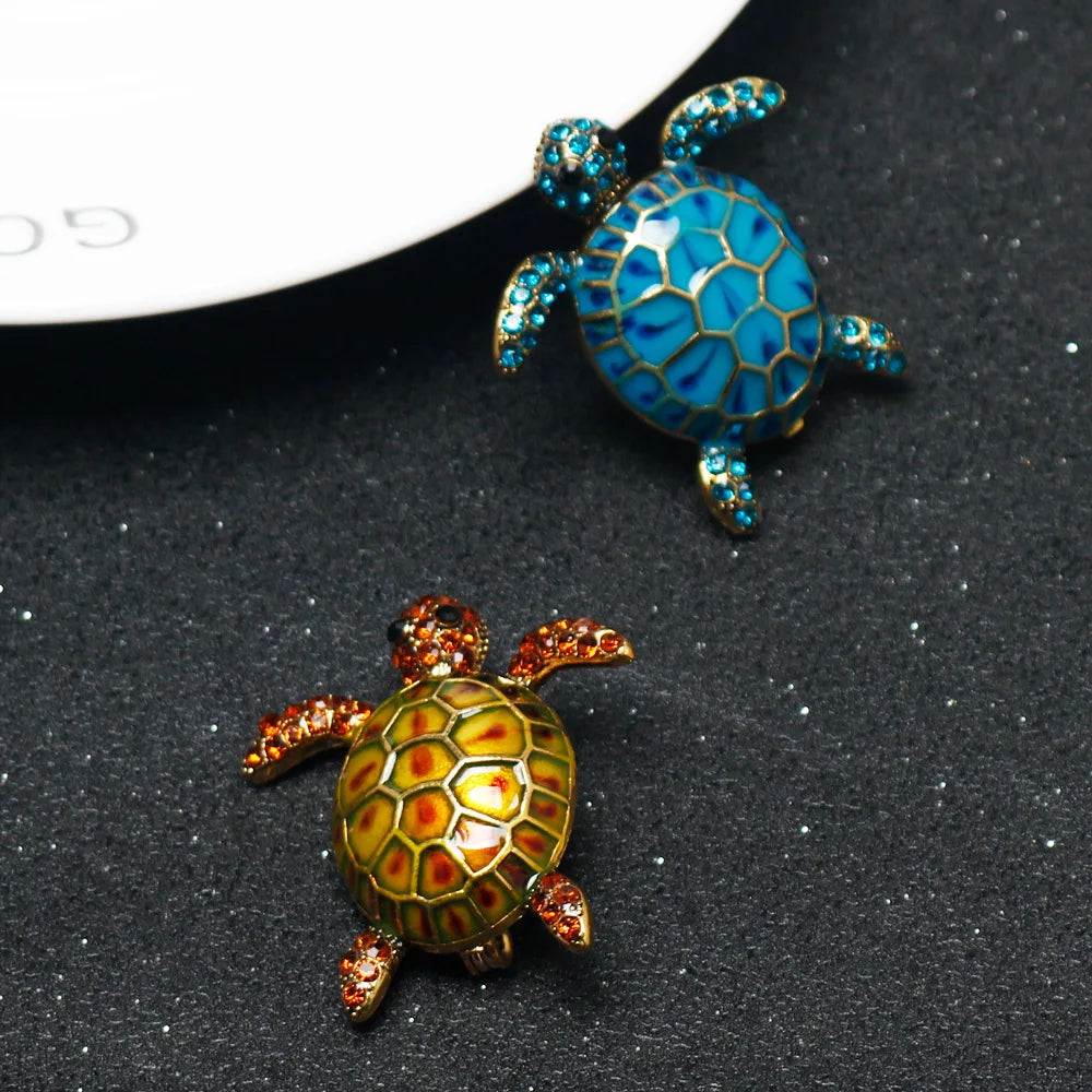 luckacco enamel turtle brooches for women luxury designer classic unique personality animal brooch pins jewelry gift
