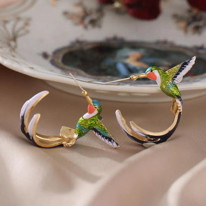 Luckacco New Cute Hummingbird Dropping Oil Earrings for Women's Fashion and Minimalist Bird Earrings and Earrings