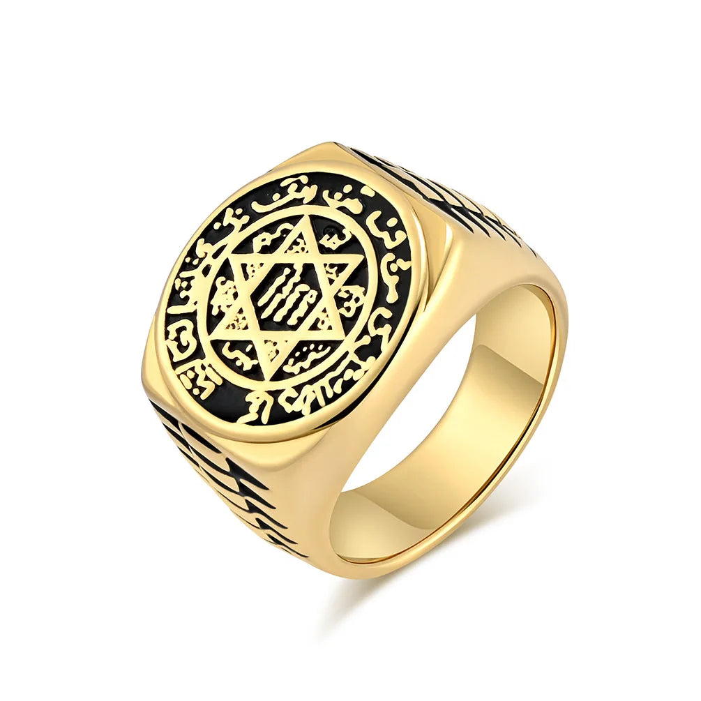 luckacco seal solomon six-pointed star 12 constellation mens womens stainless steel talisman health prosperity ring