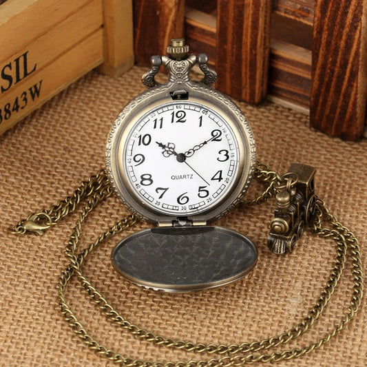 Luckacco Vintage Classic Steampunk Train Quartz Pocket Watch with Necklace Chain Pendant Souvenir Gift Clock for Male Men and Kids