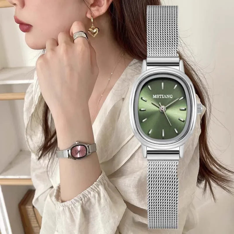 luckacco simple brand women watch small oval dial green ladies wristwatches luxury girl gift watch  relojes para mujer