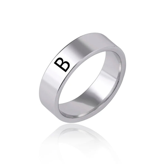 Luckacco Fashion 26 English Initial Letter Ring Stainless Steel Engraved Name Rings For Women Birthday Gifts