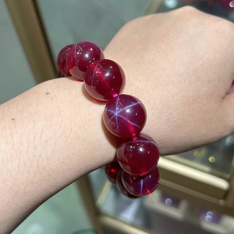 luckacco red star stone ruby jewelry beads bracelet synthetic corundum 9 mohs 14mm 16mm 18mm