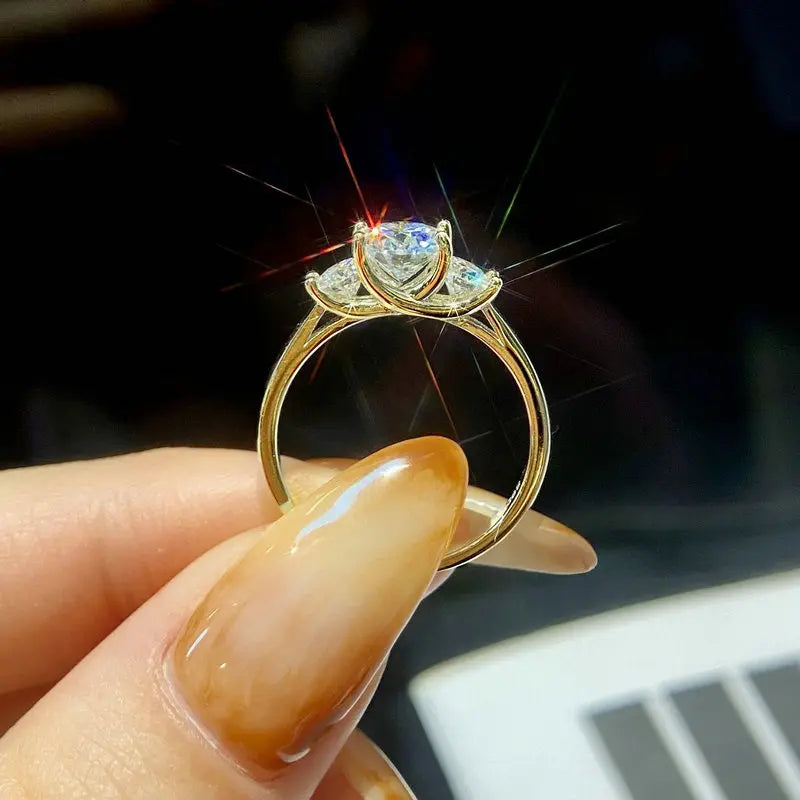 luckacco oxtao 3 stone engagement rings for women 925 sterling silver luxury jewelry 6.5mm wedding rings vvs1 d moissanite ring jewelry