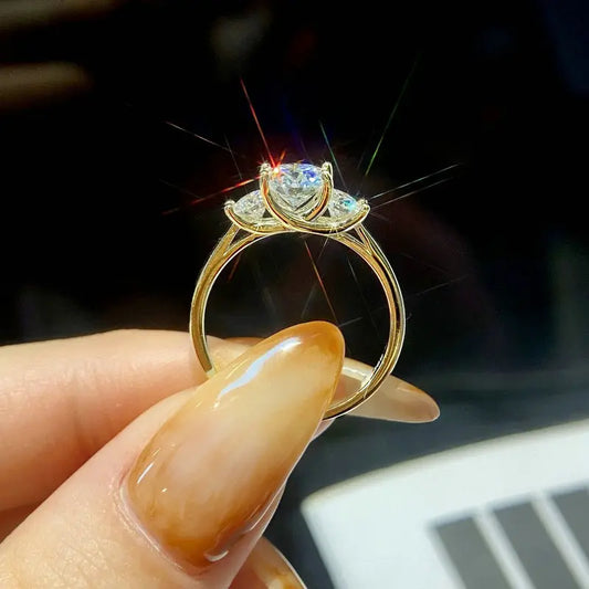 Luckacco OXTAO 3 Stone Engagement Rings for Women 925 Sterling Silver Luxury Jewelry 6.5mm Wedding Rings VVS1 D Moissanite Ring Jewelry