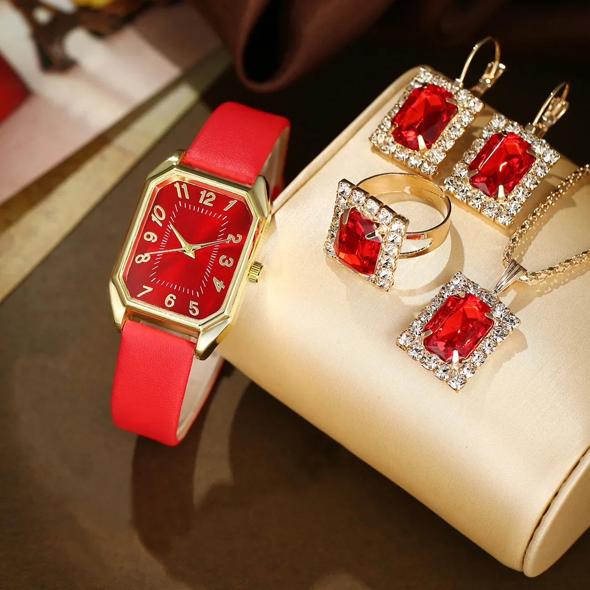 luckacco 6/5/1pcs luxury fashion square women's watches brand ladies quartz wristwatch jewelry set classic simple femme relogio feminino