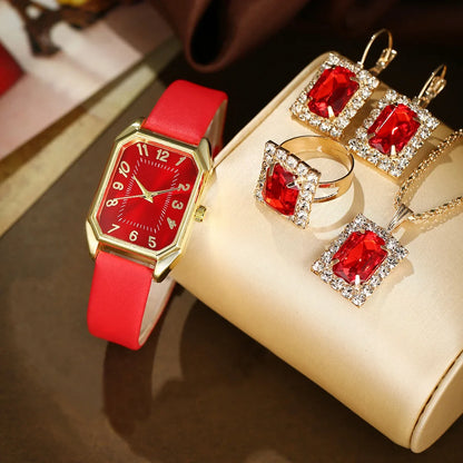 Luckacco 6/5/1PCS Luxury Fashion Square Women's Watches Brand Ladies Quartz Wristwatch Jewelry Set Classic Simple Femme Relogio Feminino