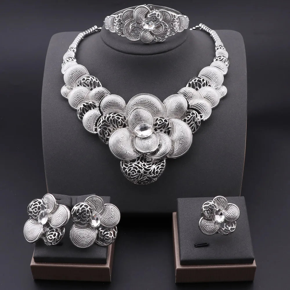 luckacco fashion african jewellery set dubai gold color jewelry sets women customer nigerian wedding flower design gift