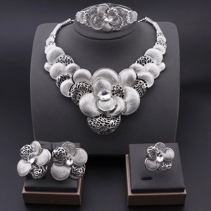 Luckacco Fashion African Jewellery Set Dubai Gold Color Jewelry Sets Women Customer Nigerian Wedding Flower Design Gift
