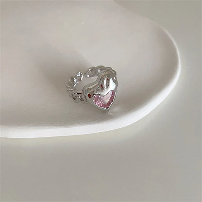 Luckacco Pink Crystal Irregular Heart Rings Creative Zircon Bowknot Opal Love Heart Open Ring Y2K Shiny Rings for Women Party Jewelry