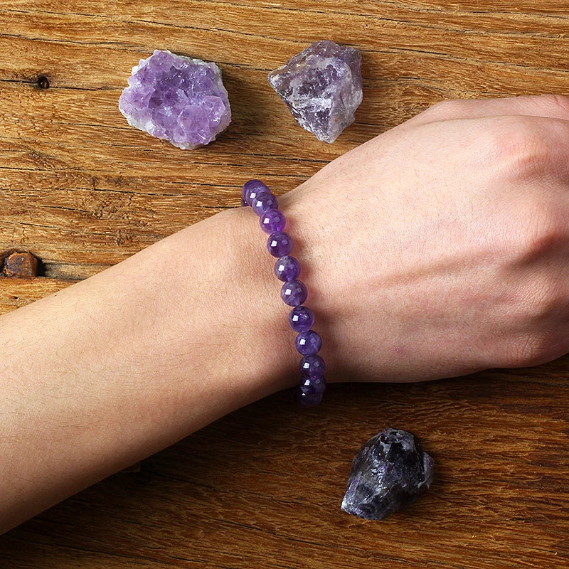 luckacco geniune amethyst natural crystal bracelet for women pulsera amethust bracelet made of real natural stone beads body-purifying