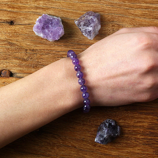Luckacco Geniune Amethyst Natural Crystal Bracelet for Women Pulsera Amethust Bracelet Made of Real Natural Stone Beads Body-Purifying