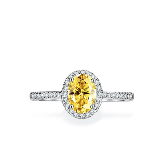 Luckacco 1ct VVS diamond French high-end design Moissanite ring for women 18K true platinum PT950 egg-shaped yellow pigeon egg ring