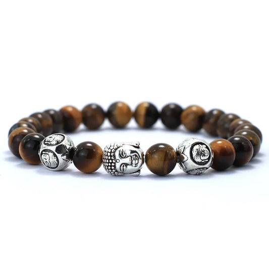 Luckacco Minimalist Men Bracelet Natural 8mm Stone Vintage Buddha Braclet Homme Meditation Yoga Jewelry Lava Tiger Eyes Beaded Braslet