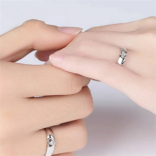 Luckacco 2Pcs Silver Color Luxury Zircon Crown Cross Couple Rings For Lovers Forever Endless Love Wedding Bands Ring Valentines Day Gifts