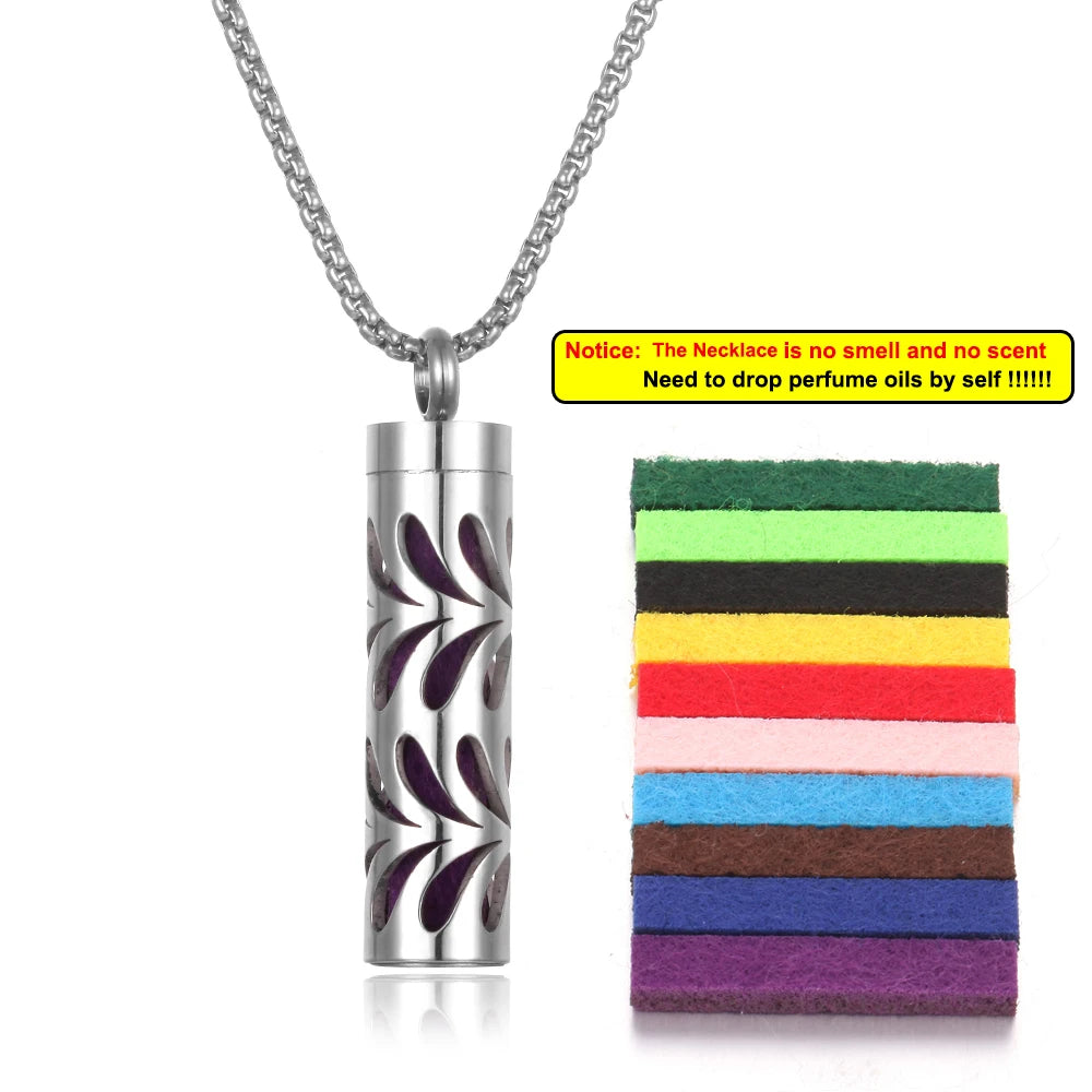 luckacco long strip stainless steel aromatherapy necklace perfume diffuser essential oil diffuser pendant necklace jewelry accessories