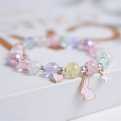 Luckacco Girls First Day of School Bracelet Cute Friendship Princess Bracelet for Kids Cartoon Rabbit Unicorn Charms Jewelry Accessories