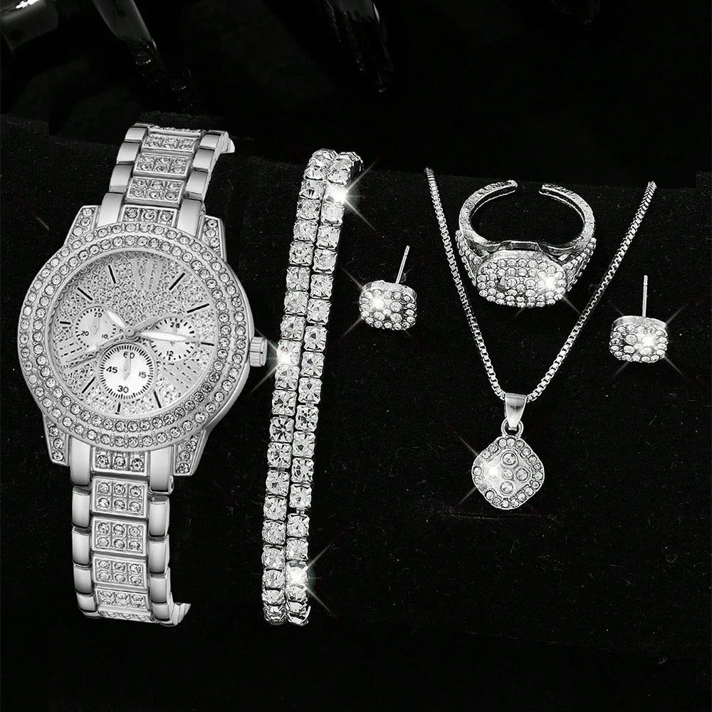 luckacco luxury women gold watch fashion ladies quartz diamond wristwatch elegant female bracelet watches set reloj mujer