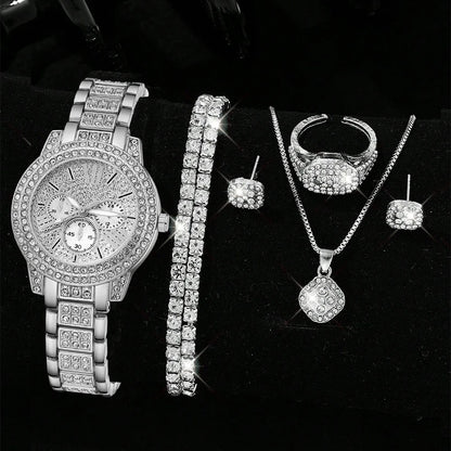Luckacco Luxury Women Gold Watch Fashion Ladies Quartz Diamond Wristwatch Elegant Female Bracelet Watches Set Reloj Mujer