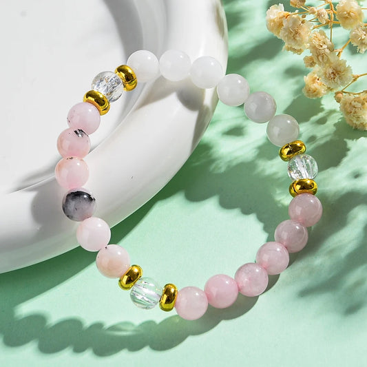 Luckacco 1pc Fashionable Aura Balancing Sleep Bracelet, 8mm Natural Stone Sleep Bracelet - White Turquoise - Amethyst - Rose Quartz