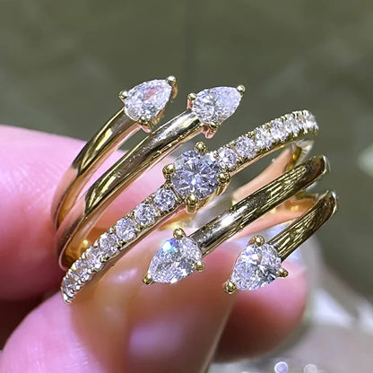 Luckacco daily picks Geometric Shaped Women Rings with Marquise Cubic Zirconia Exquisite Female Accessories for Wedding Party Fashion Jewelry