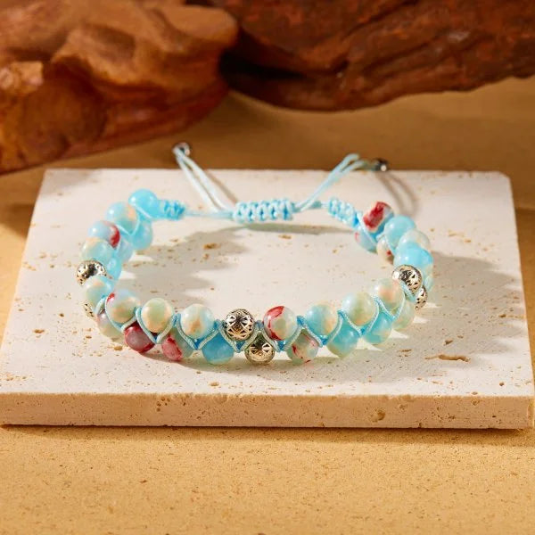 luckacco fashion colorful natural stone beaded bracelet for women braided bracelet bohemian holiday jewelry adjustable gift