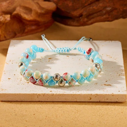 Luckacco Fashion Colorful Natural Stone Beaded Bracelet for Women Braided Bracelet Bohemian Holiday Jewelry Adjustable Gift