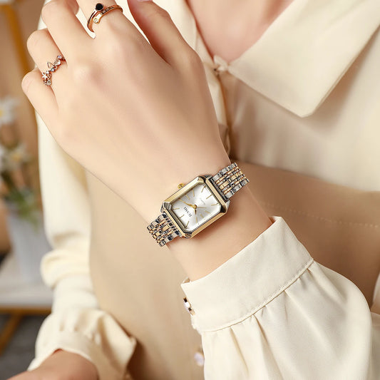Luckacco New Fashionable Simple Explosive Square Bar Scale Dial Steel Strip Quartz Watch