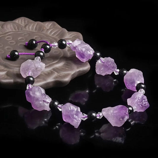 Luckacco Natural Amethyst Beaded Stretch Bracelet Simple Fashionable Irregular Women's Bracelet Valentine's Day Gift