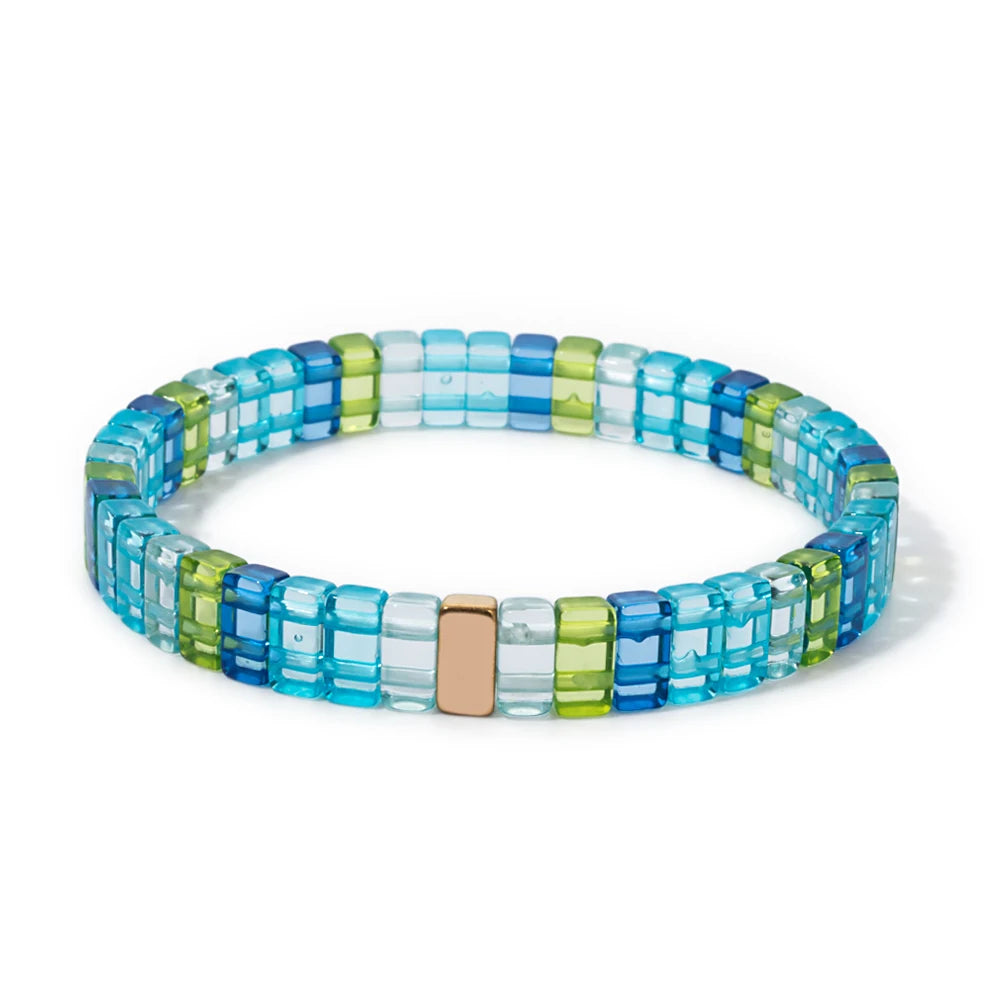 luckacco 4x8mm crystal acrylic bangle for women handmade rainbow color elastic bracelets
