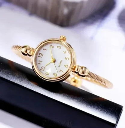 Luckacco Women Watches Small Gold Bangle Bracelet Watch Stainless Steel Retro Ladies Quartz Wristwatch Fashion Casual Thin Chain Watches