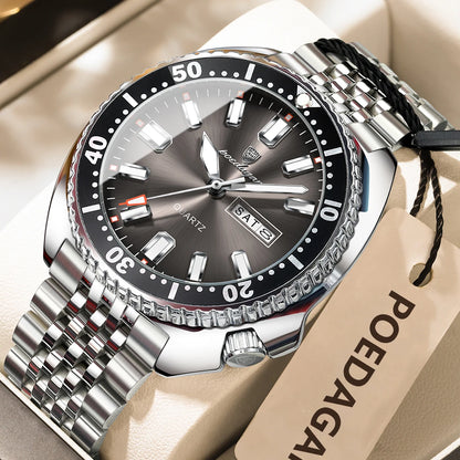 Luckacco POEDAGAR Business Men Watch Date Week Waterproof Luminous Luxury Man Wristwatch Sports Stainless Steel Men's Quartz Watches Male