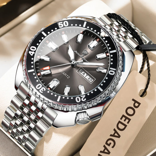 Luckacco POEDAGAR Business Men Watch Date Week Waterproof Luminous Luxury Man Wristwatch Sports Stainless Steel Men's Quartz Watches Male