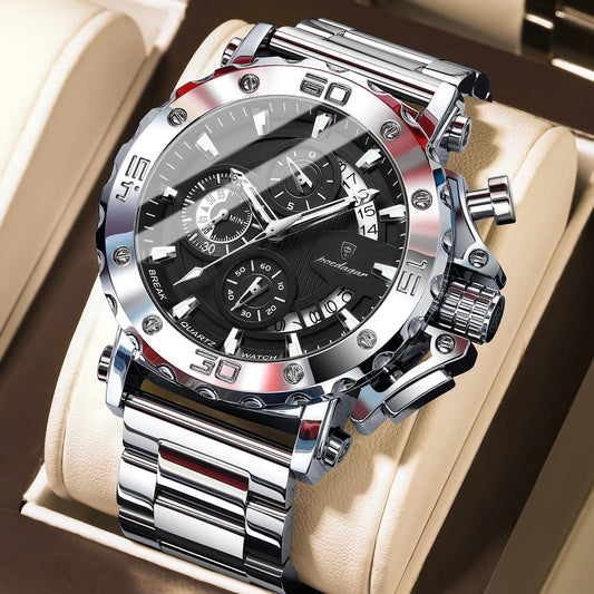 Luckacco POEDAGAR Luxury Watch For Men Calendar Luminous Waterproof Man Clock Male Chronograph Stainless Steel Men's Quartz Watches Reloj