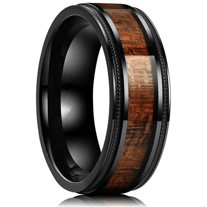 Luckacco Fashion 8mm Men Stainless Steel Rings Inlay Meteorite Abalone Shell Rings For Men Women Wedding Engagement Band Jewelry Gift