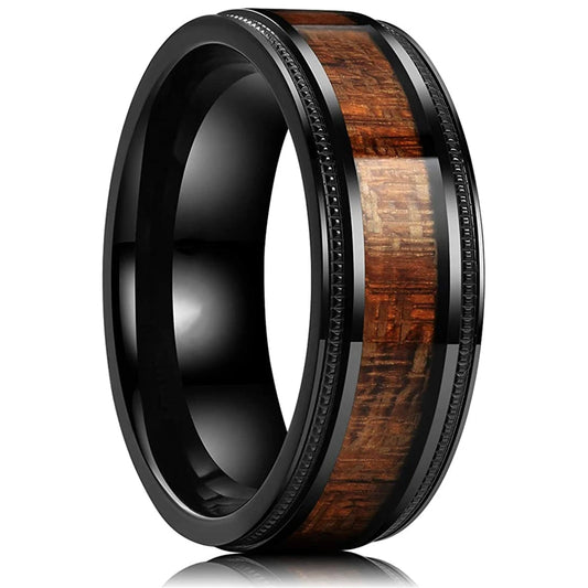 Luckacco Fashion 8mm Men Stainless Steel Rings Inlay Meteorite Abalone Shell Rings For Men Women Wedding Engagement Band Jewelry Gift