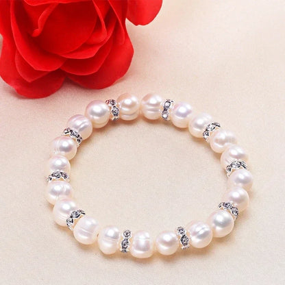 Luckacco HENGSHENG New Arrival White 8-9mm Baroque Natural Freshwater Pearl Strand Bracelet For Women,Fashion Bracelet Girl Birthday Gift