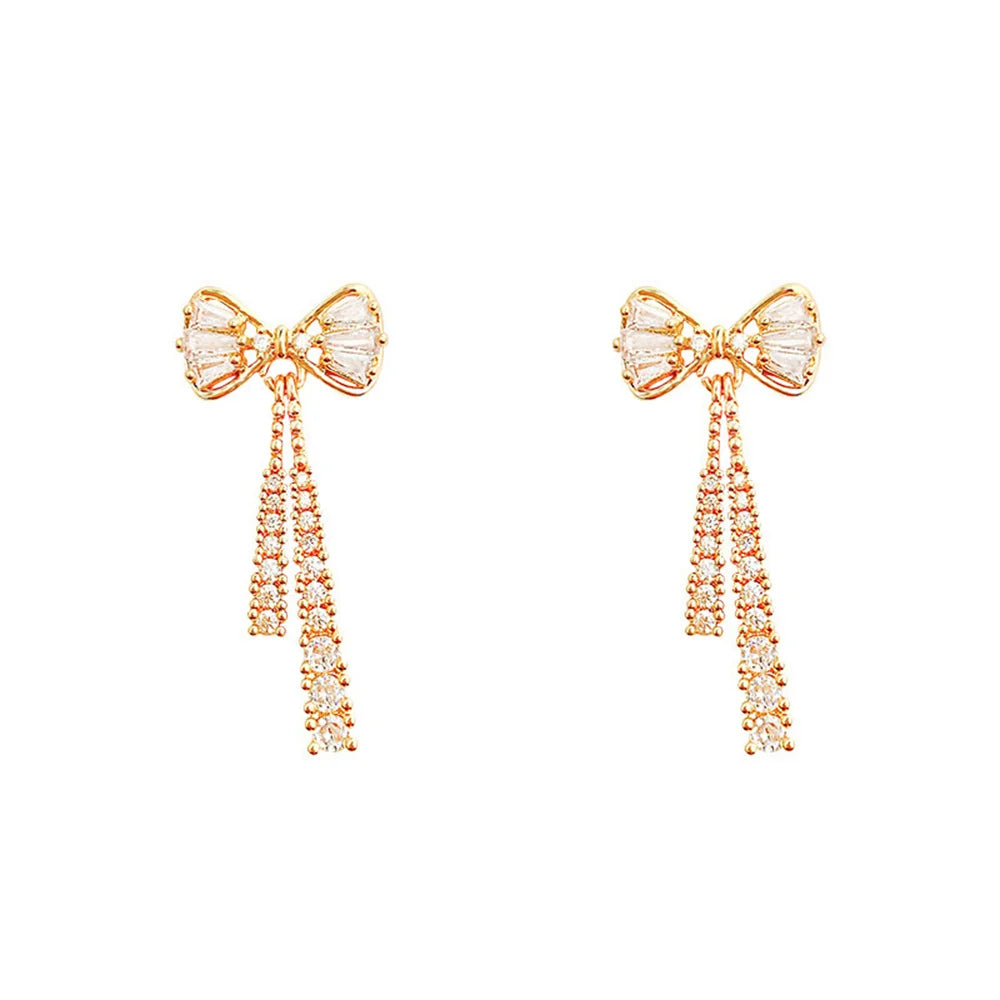 luckacco fashion zircon bow earrings acrylic crystal tassel earrings for women fashion party jewelry trendy accessories gifts