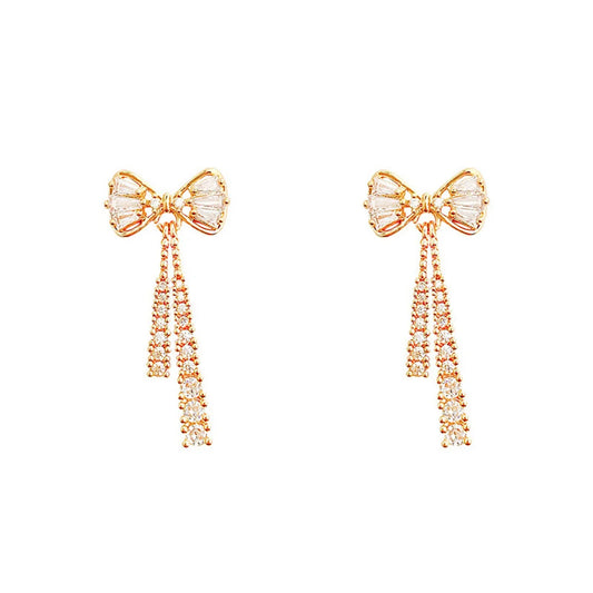 Luckacco Fashion Zircon Bow Earrings Acrylic Crystal Tassel Earrings For Women Fashion Party Jewelry Trendy Accessories Gifts