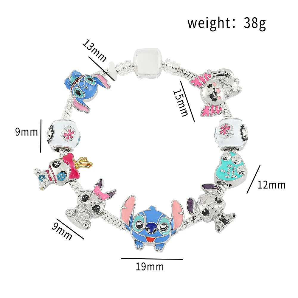 luckacco disney beaded bracelet lilo and stitch cartoon cute metal charms bangle diy beads chain jewelry gifts accessories for women kids
