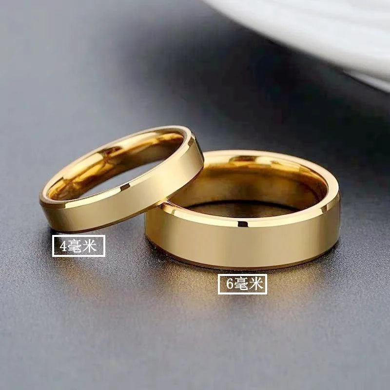 luckacco stainless steel couple rings gold colour simple women men lovers wedding jewelry halloween and christmas gifts