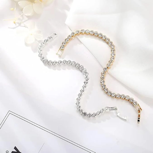 Luckacco Luxury Crystal Tennis Bracelets For Women Wedding Gift Gold Silver Color Metal Roman Chain Bracelets Cubic Zirconia Jewelry