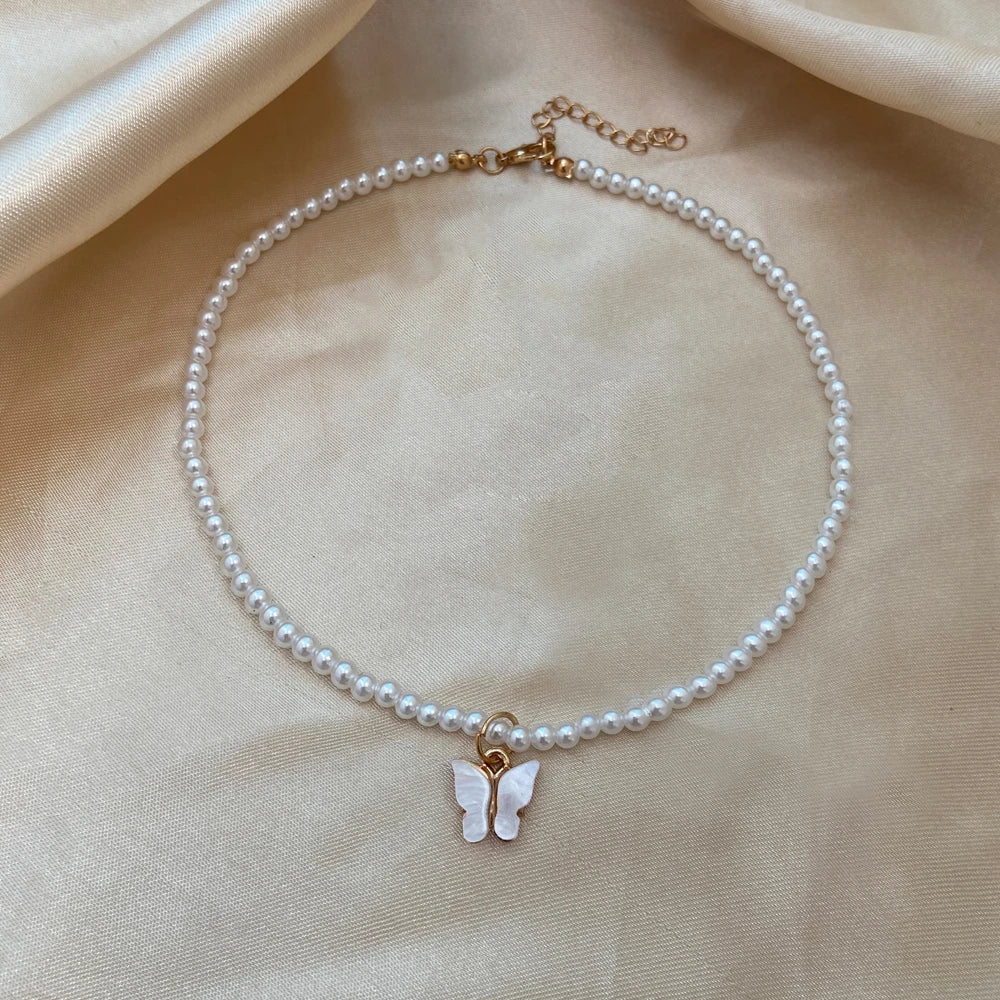 luckacco y2k bowknot pearl necklace for women elegant korean style rhinestone heart pendant necklace fashion wedding party jewelry gift